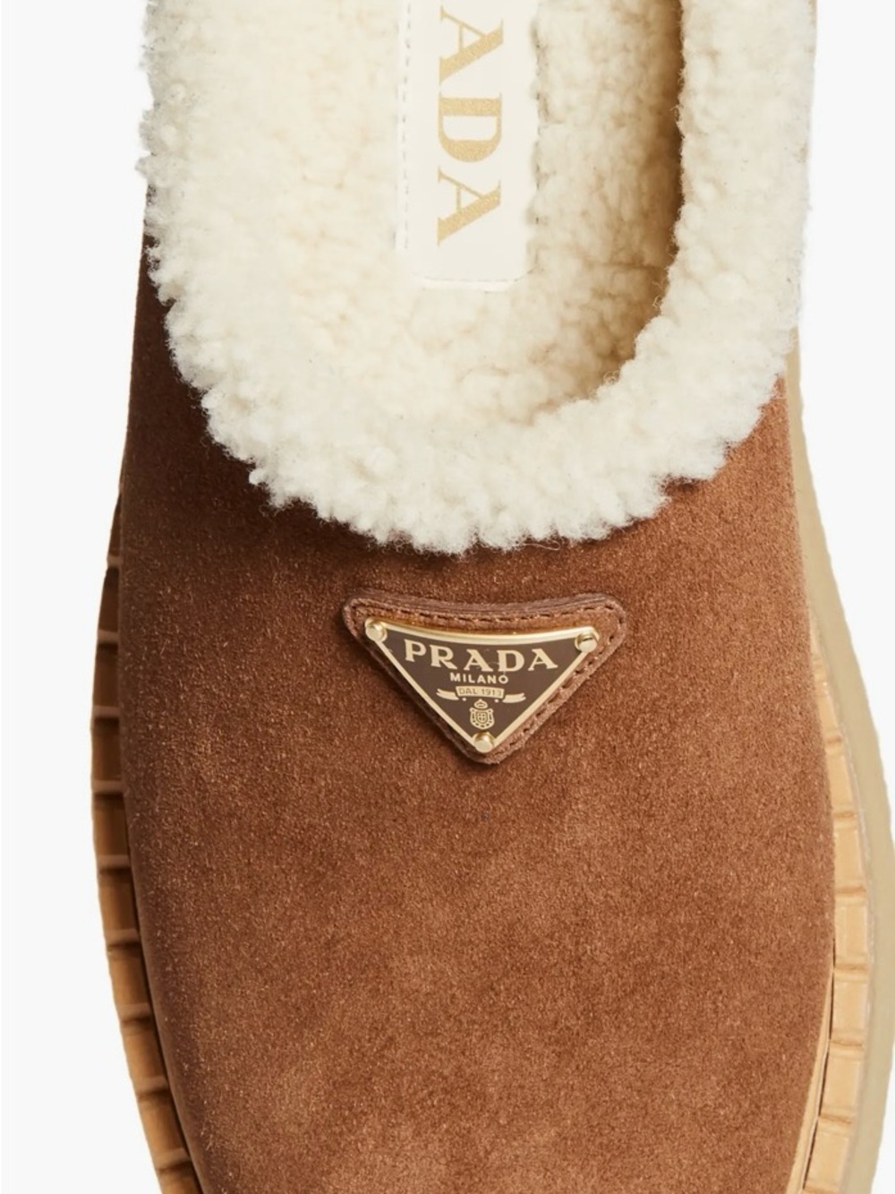 Prada Brown Suede Shearling-Lined Mules